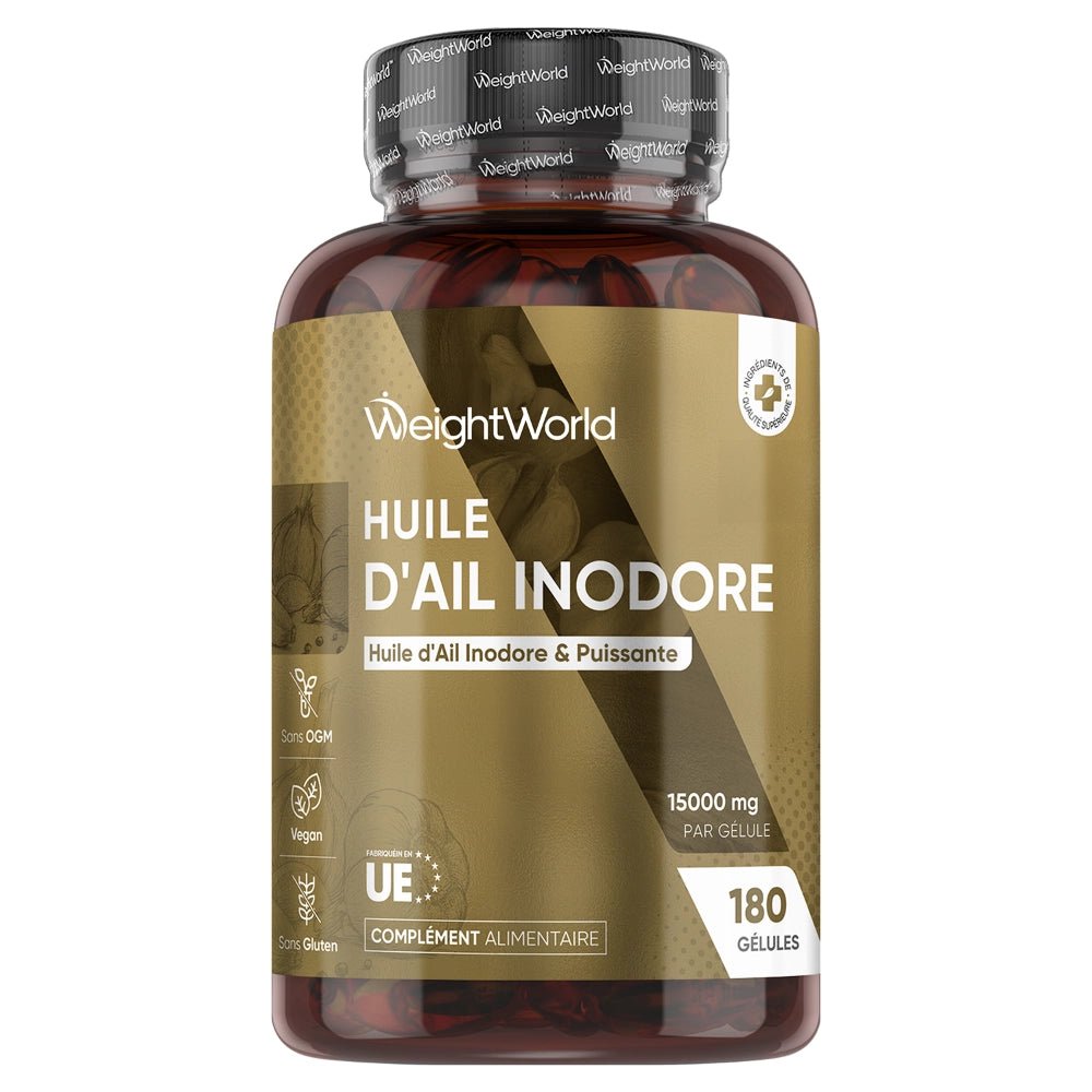 Huile d'ail inodore WeightWorld – 180 capsules molles