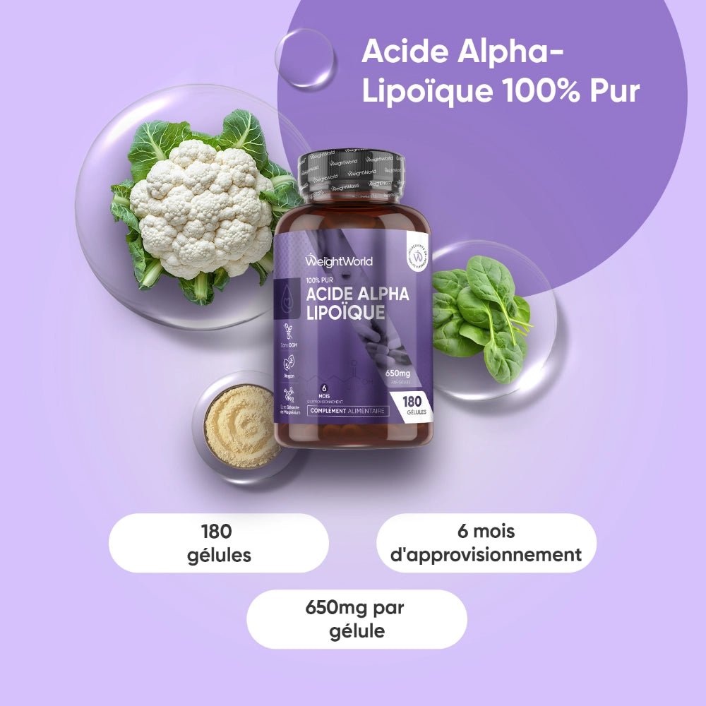 Acide alpha-lipoïque 650 mg WeightWorld – 180 gélules – 2