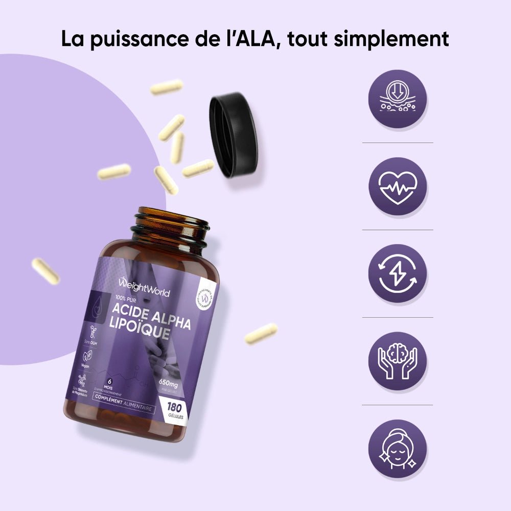 Acide alpha-lipoïque 650 mg WeightWorld – 180 gélules – 3