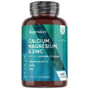 Calcium, magnésium, zinc + vitamine D3 WeightWorld – 400 comprimés