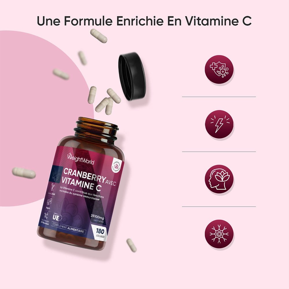 Cranberry + vitamine C en gélules WeightWorld – 4