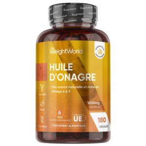 Huile d'onagre 1000 mg WeightWorld – 180 capsules molles