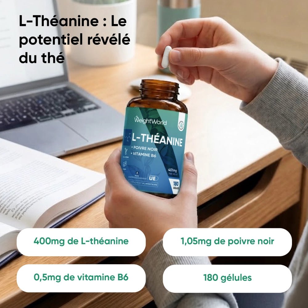 L-théanine 400 mg + poivre noir et B6 WeightWorld – 180 gélules – 2