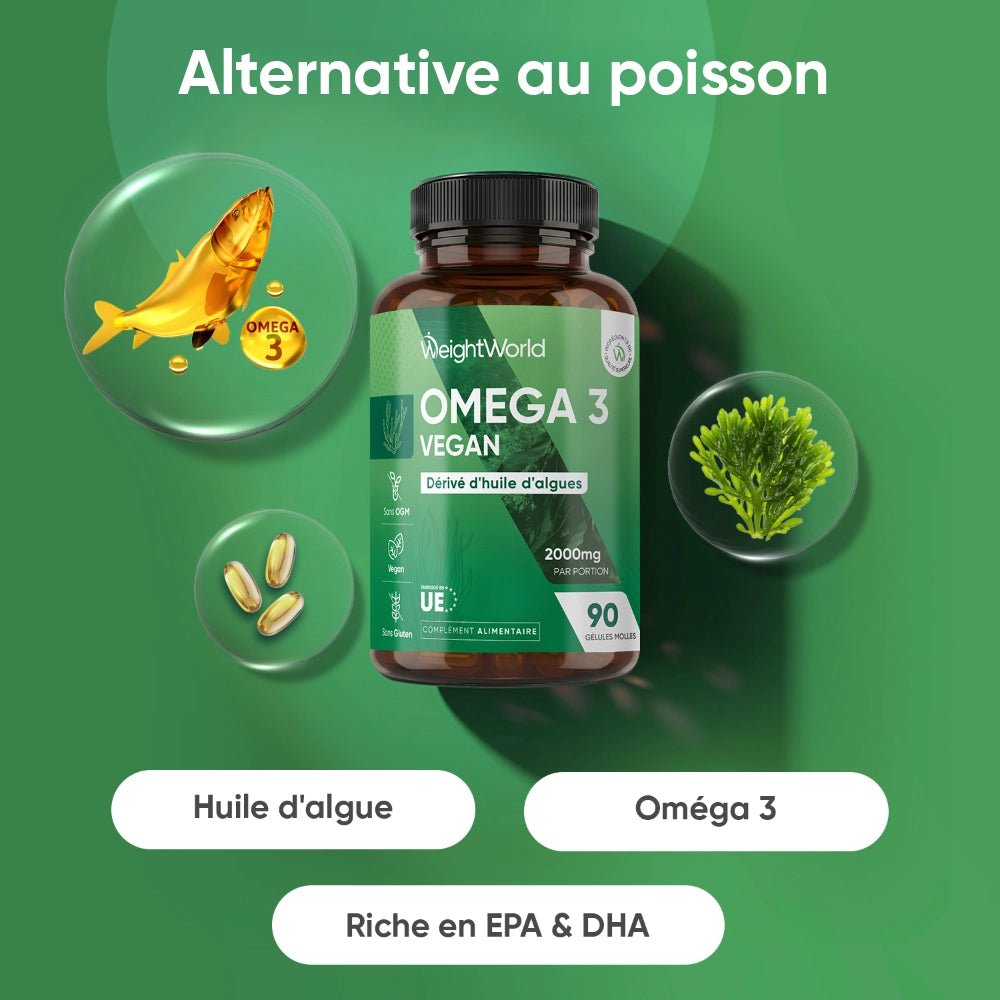 Oméga-3 végan à l'huile d'algue WeightWorld – capsules molles – 2