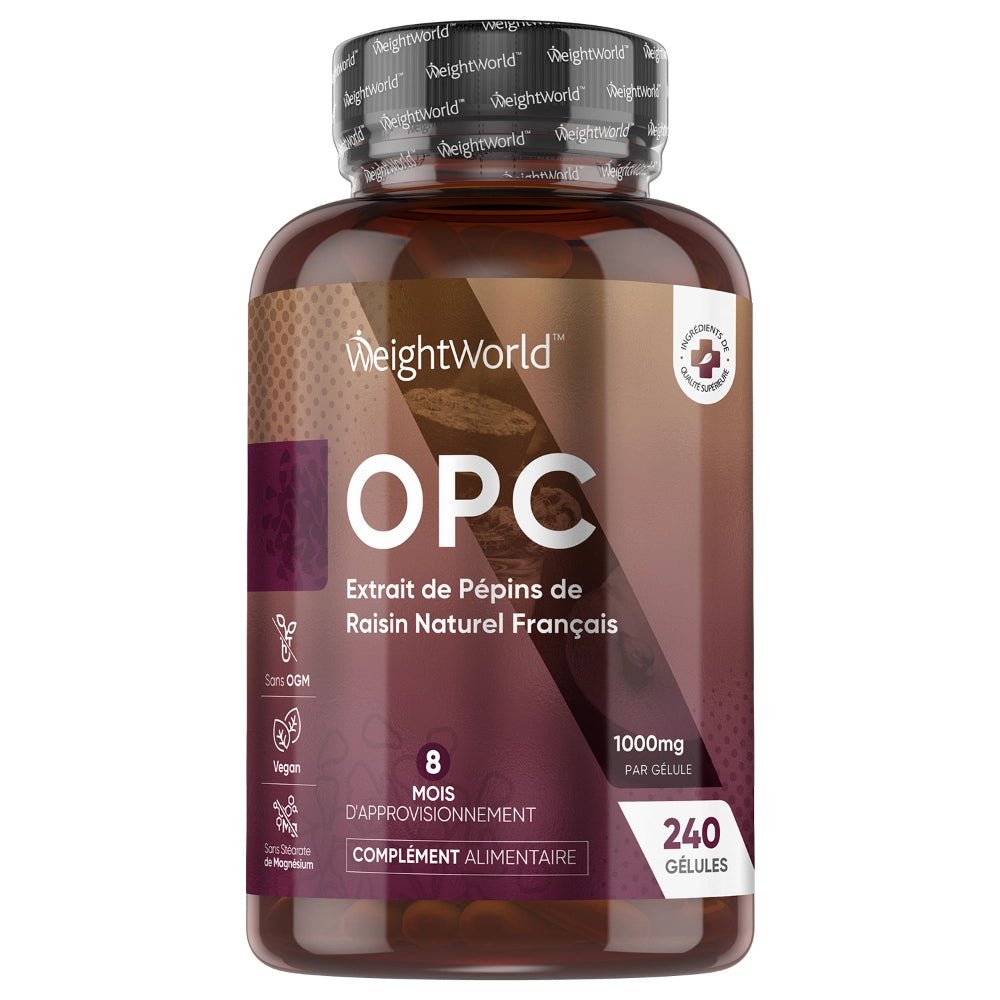 Extrait de pépins de raisin OPC 1000 mg WeightWorld – 240 gélules