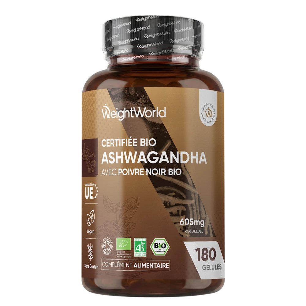 Ashwagandha bio au poivre noir WeightWorld – 180 gélules