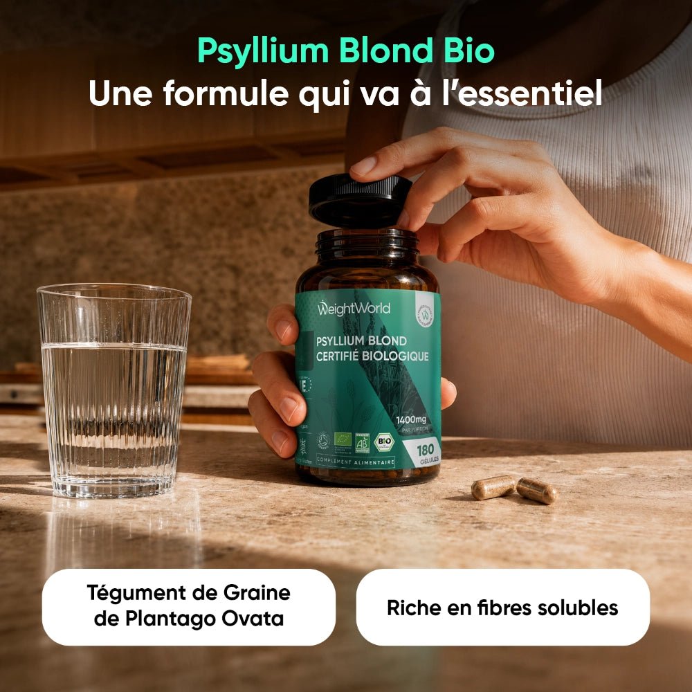 Enveloppe de psyllium bio WeightWorld – 180 gélules – 2