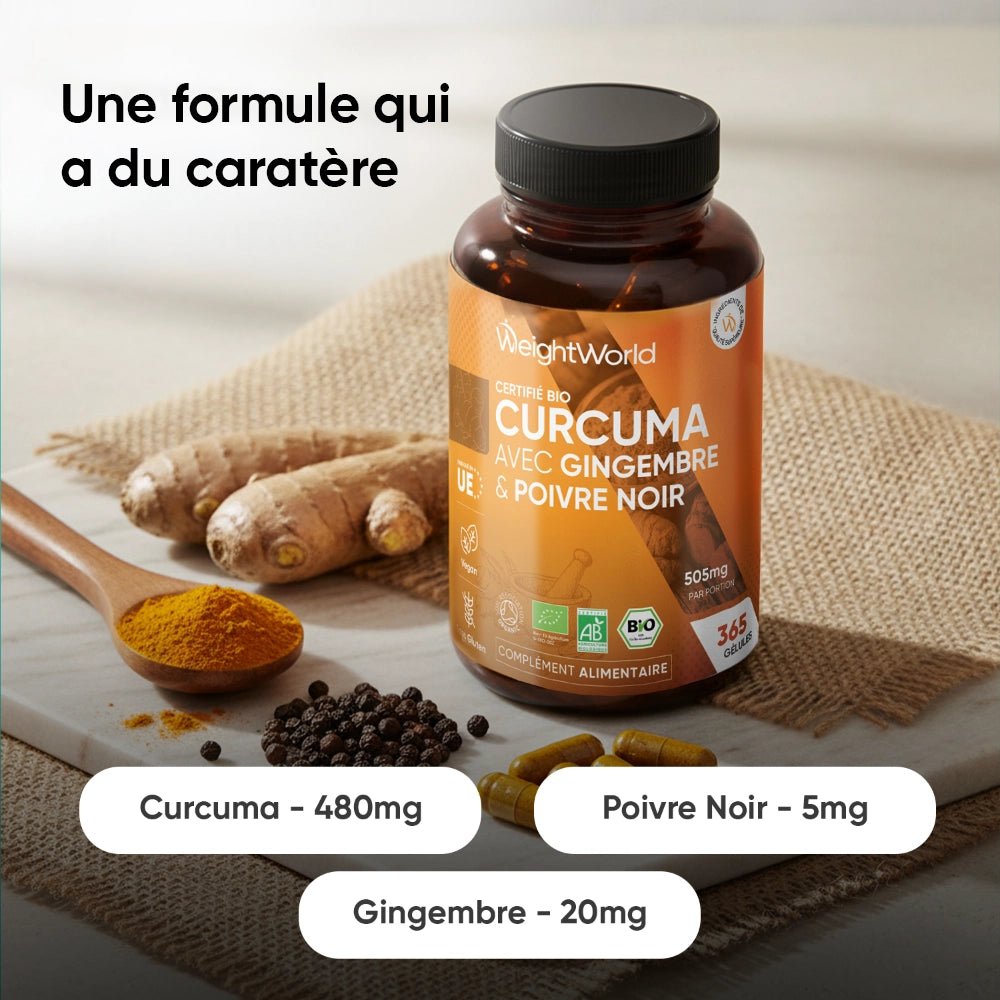 Curcuma bio au poivre noir et gingembre WeightWorld – 365 gélules – 2