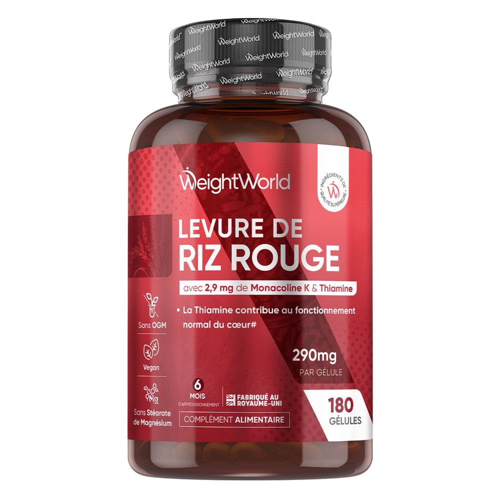 Levure de riz rouge 290 mg, CoQ10 et B1 WeightWorld – 180 gélules