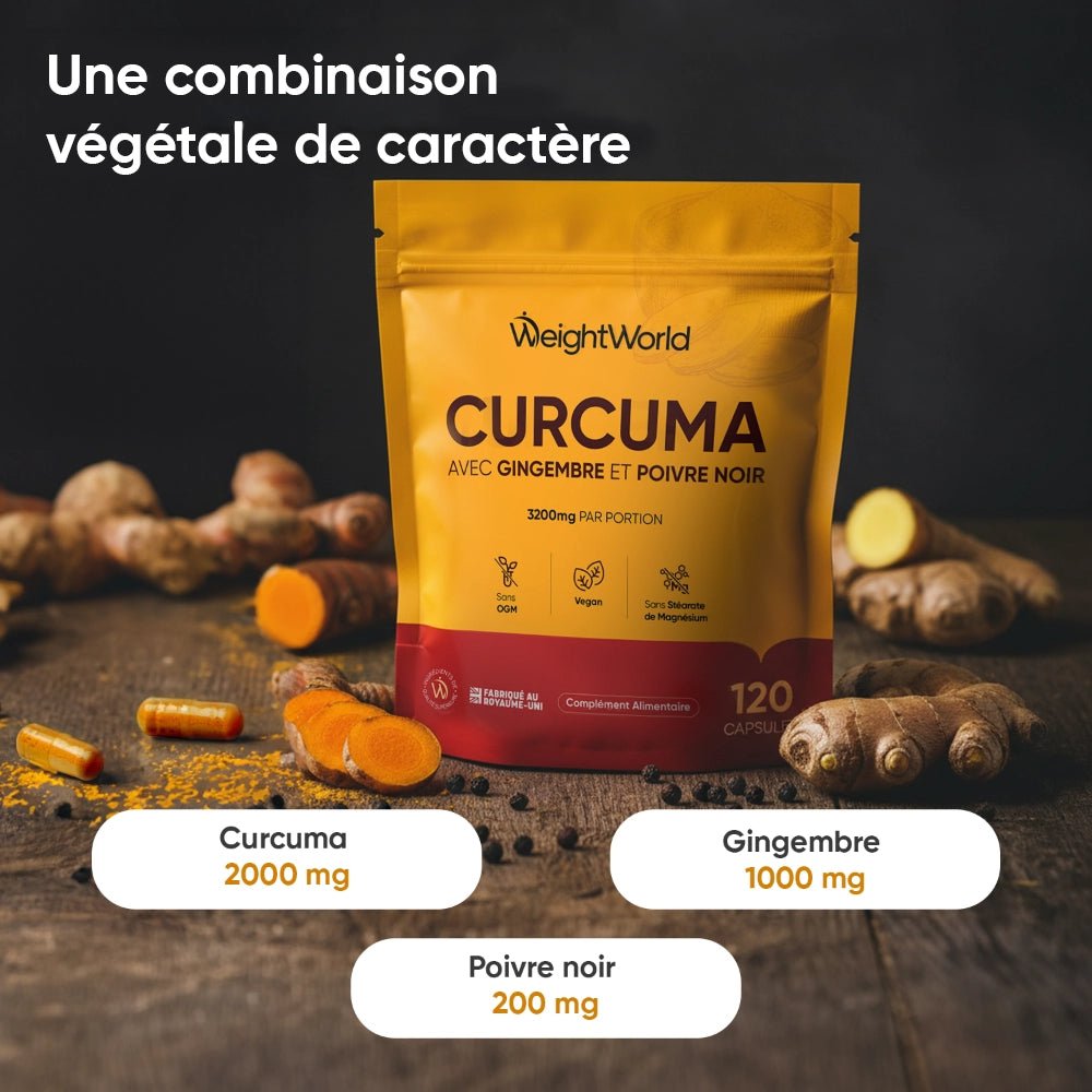 Curcuma, gingembre et poivre noir WeightWorld – 120 gélules – 3