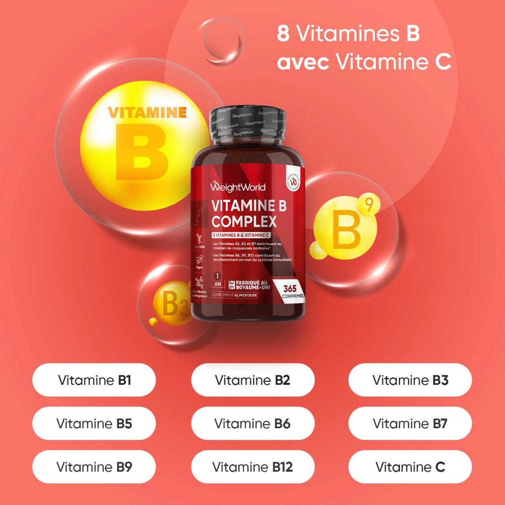 Complexe de vitamines B avec vitamine C WeightWorld – 365 comprimés – 2