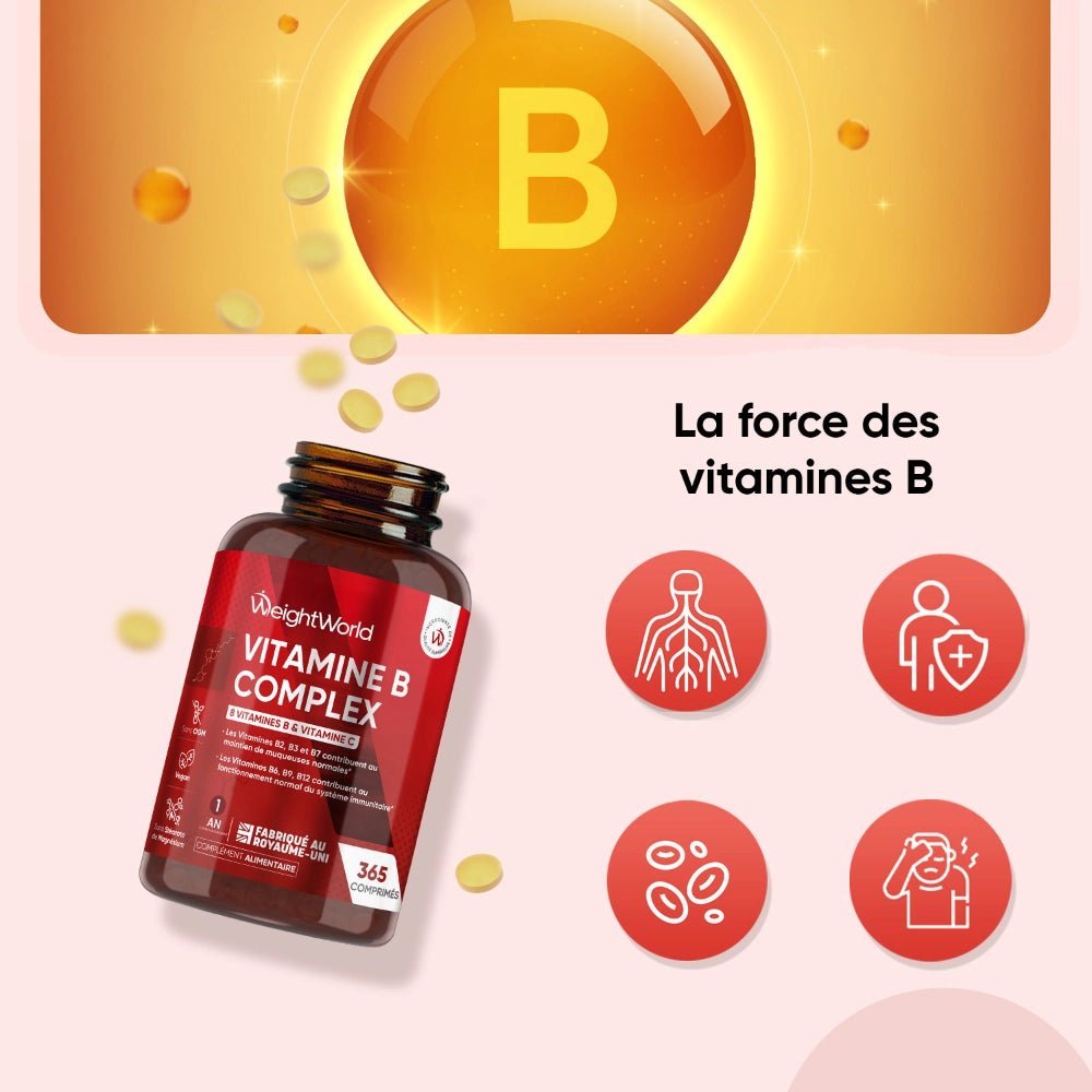Complexe de vitamines B avec vitamine C WeightWorld – 365 comprimés – 3