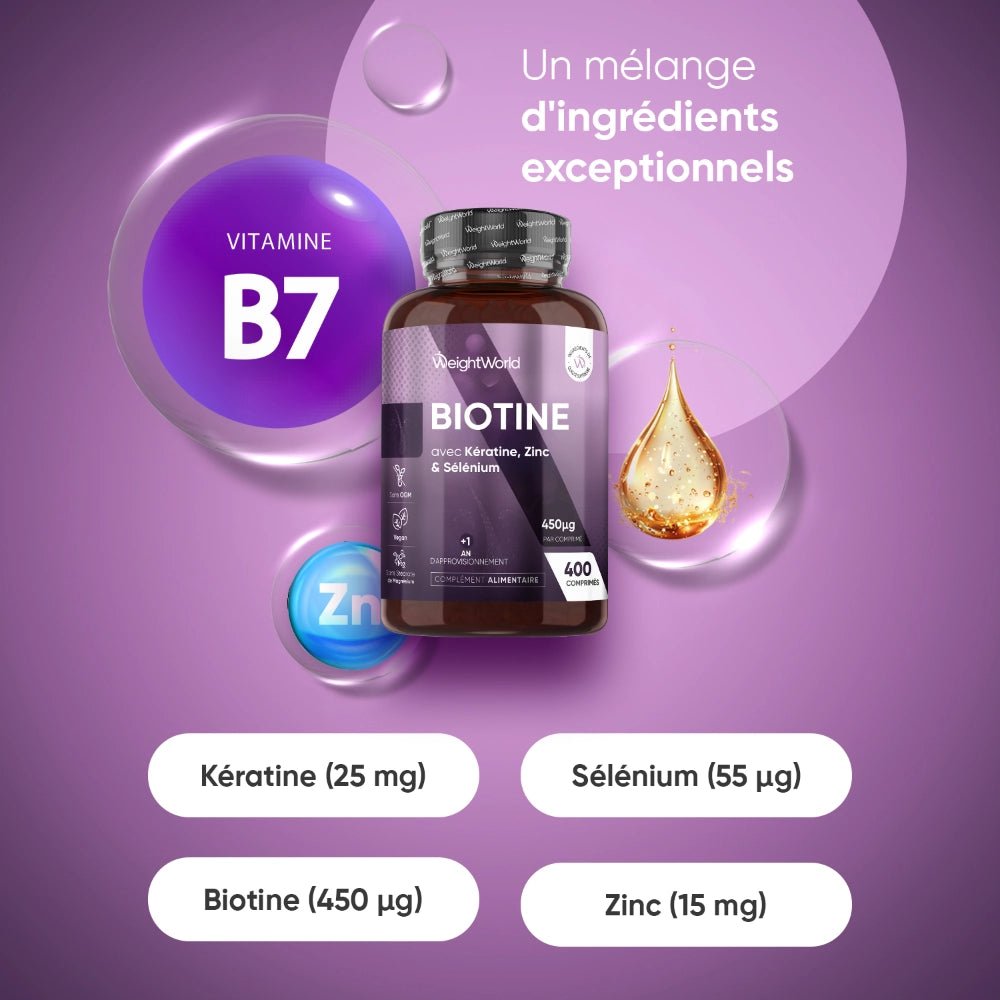 Complexe de biotine, zinc et sélénium WeightWorld – 400 comprimés – 4