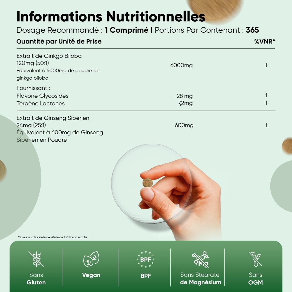 Ginkgo biloba 6000 mg et ginseng sibérien WeightWorld – 365 comprimés – 2