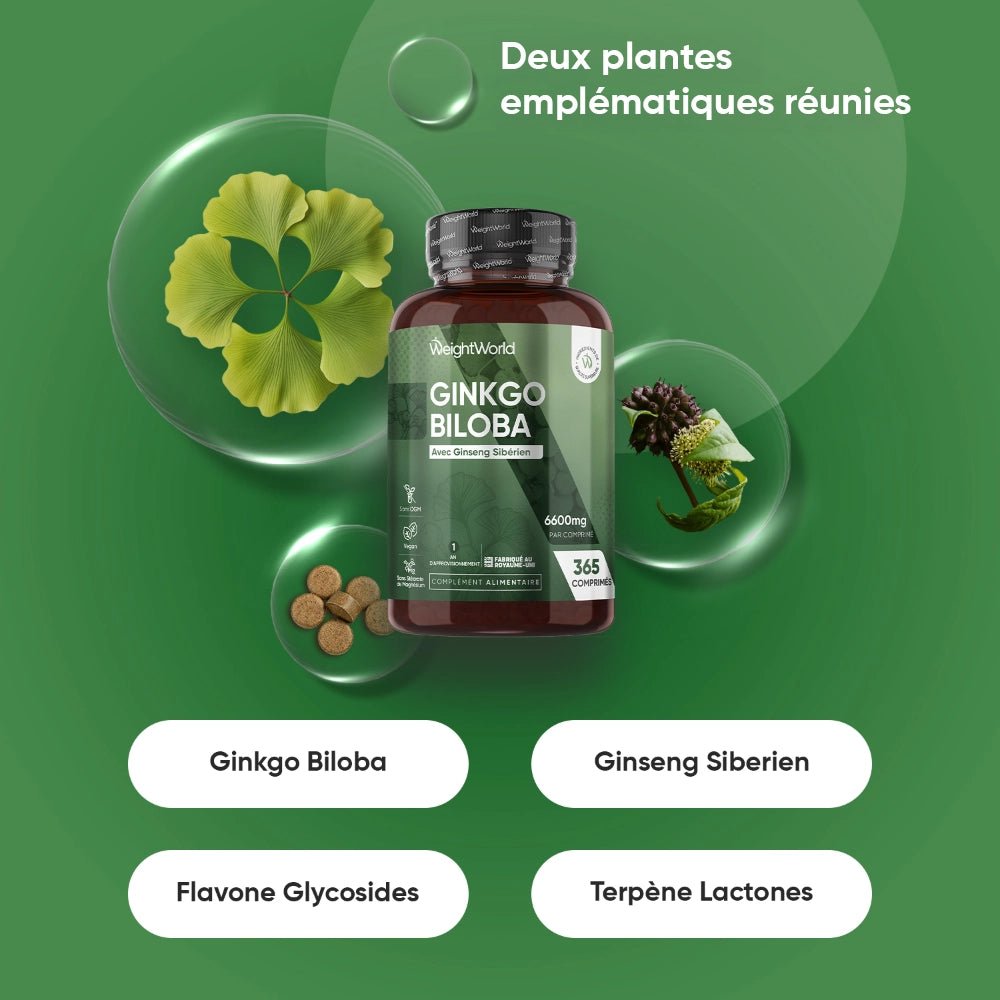 Ginkgo biloba 6000 mg et ginseng sibérien WeightWorld – 365 comprimés – 3