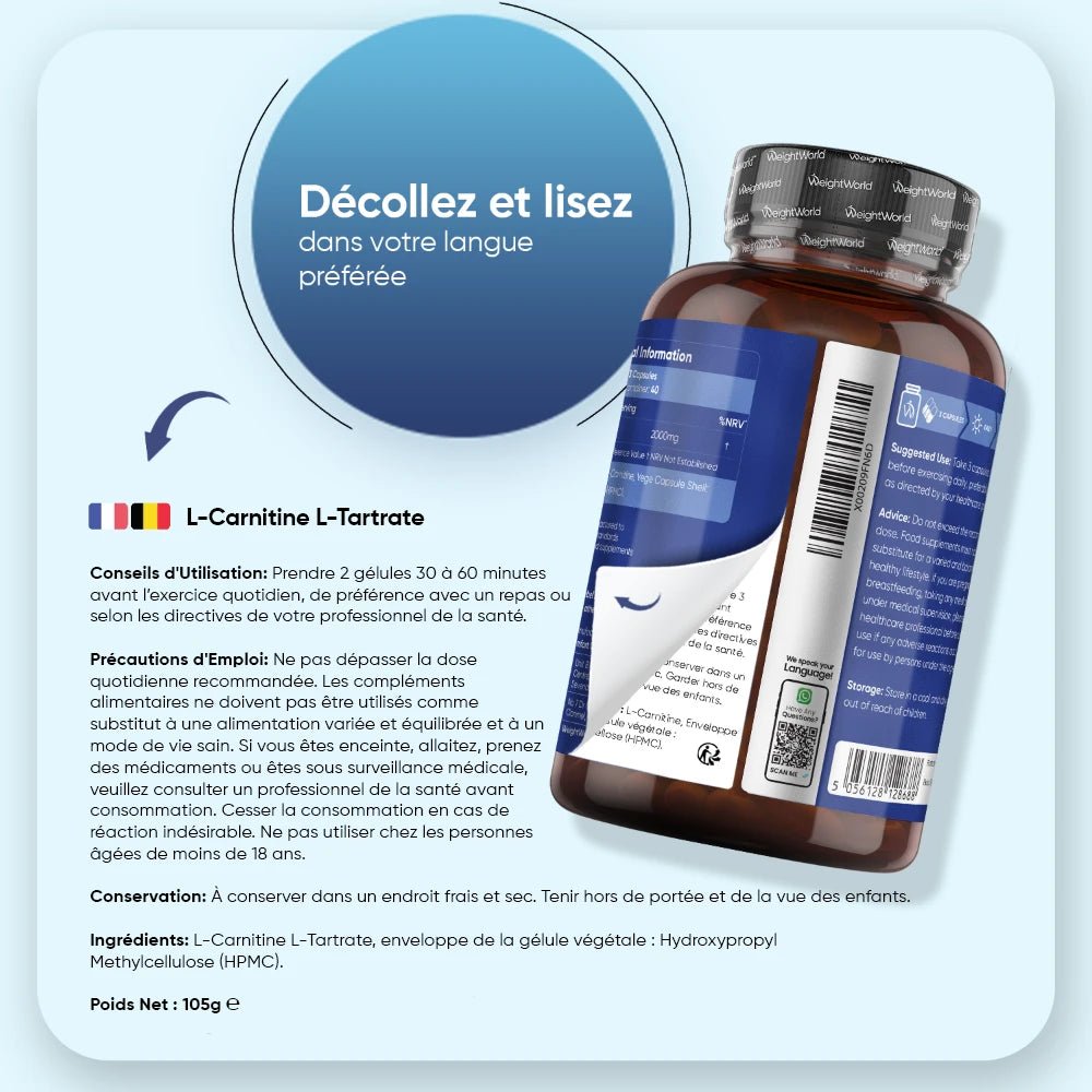 L-Carnitine L-Tartrate 1500 mg WeightWorld – gélules – 4