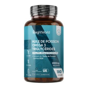 Huile de poisson oméga-3 triglycérides WeightWorld – 180 capsules molles