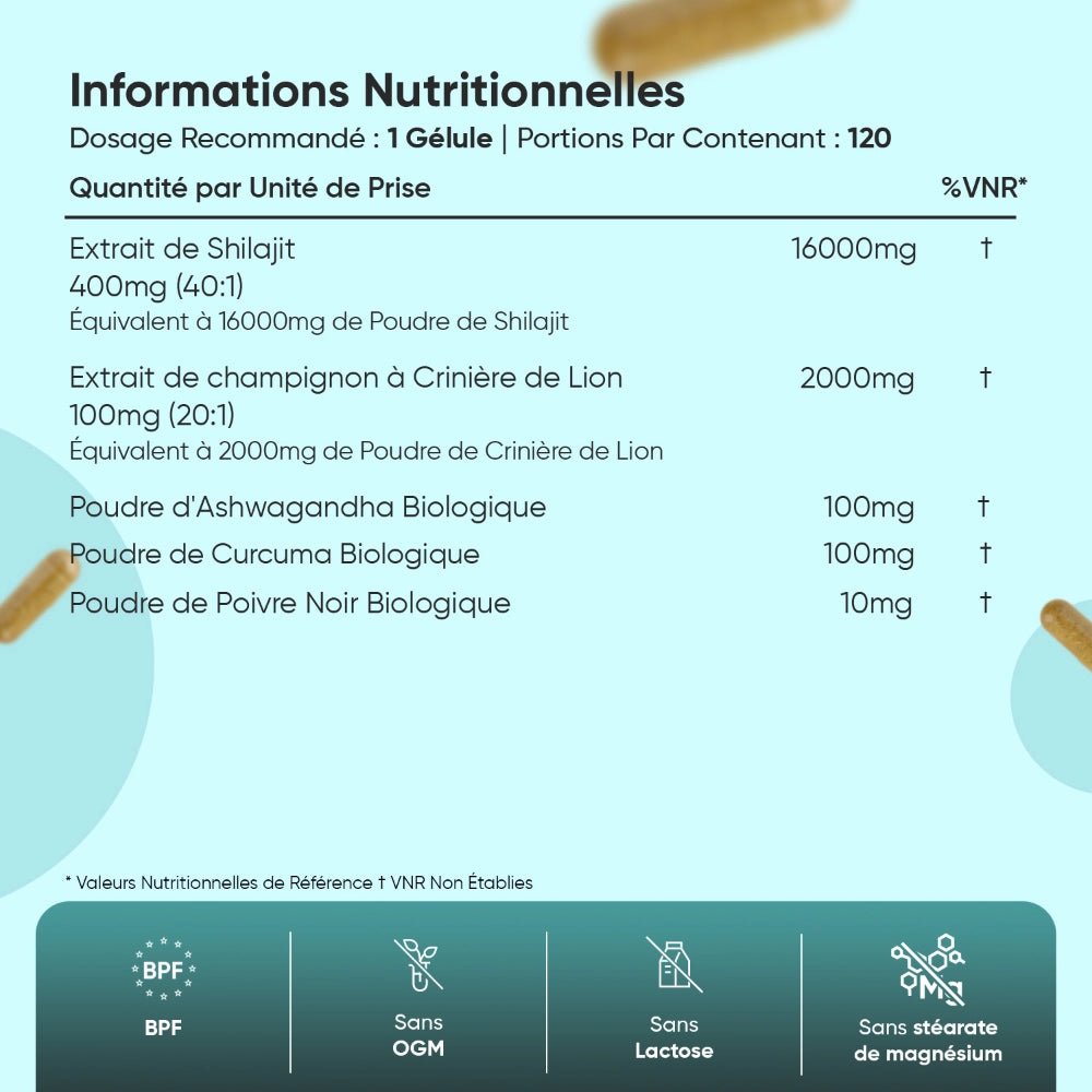 Complexe de Shilajit 400 mg WeightWorld – 120 gélules – 3