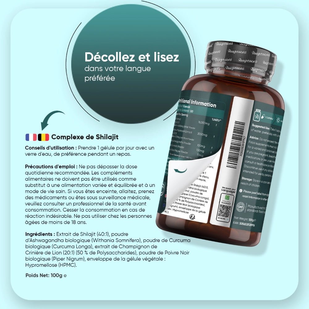 Complexe de Shilajit 400 mg WeightWorld – 120 gélules – 4